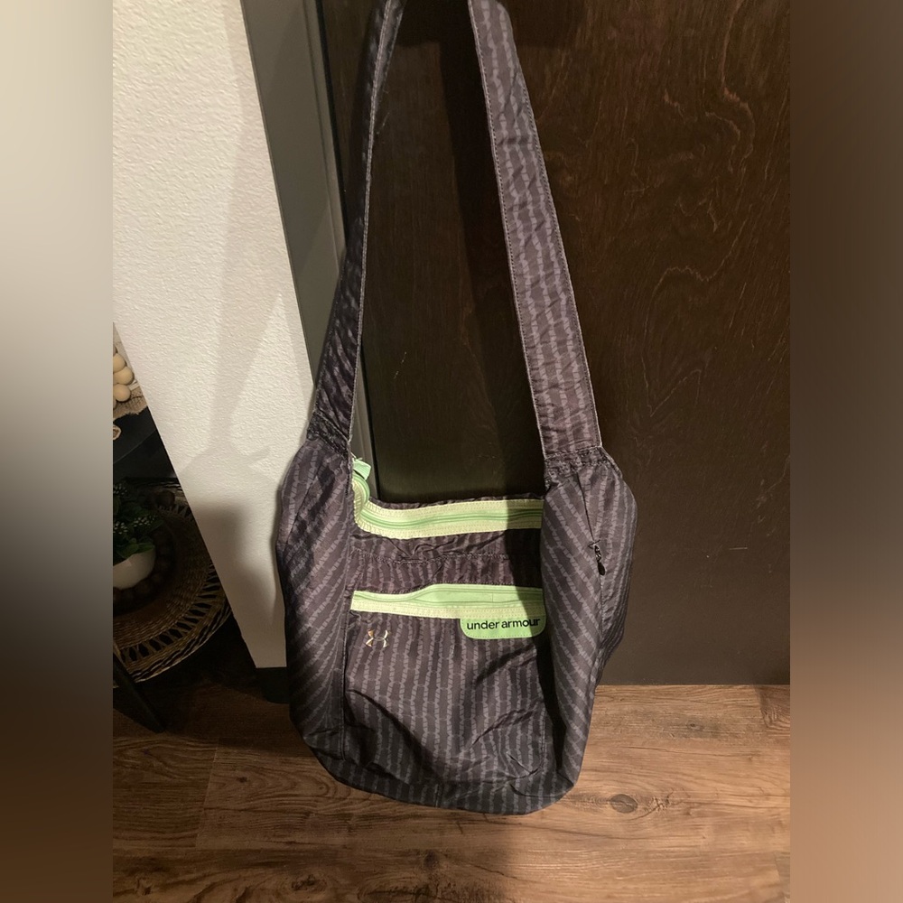 Under armour grey neon green slouchy zipper gym bag tote duffle &  shoe bag case